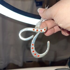 Christmas Ornament Monogram‎ Letter Initial Z Silver Red Gemstones Holiday Decor